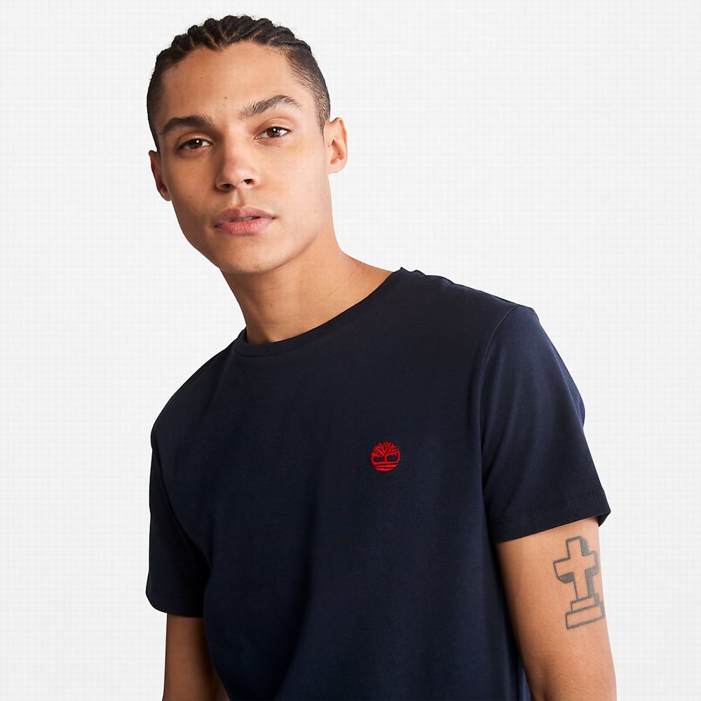 Pánské Tričko Timberland Bavlněné Logo T-Shirt Tmavě Blankyt | TI61894-460