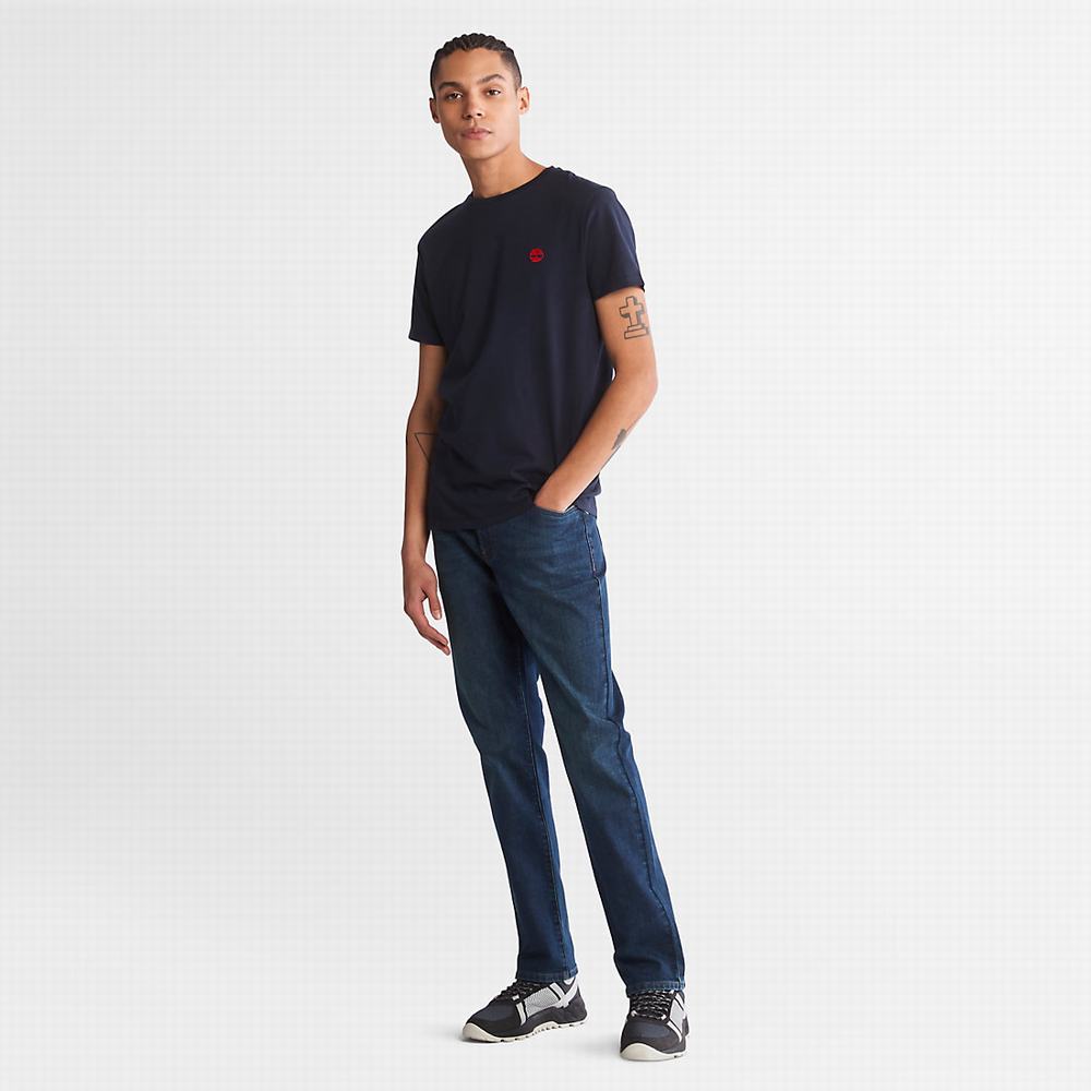 Pánské Tričko Timberland Bavlněné Logo T-Shirt Tmavě Blankyt | TI61894-460