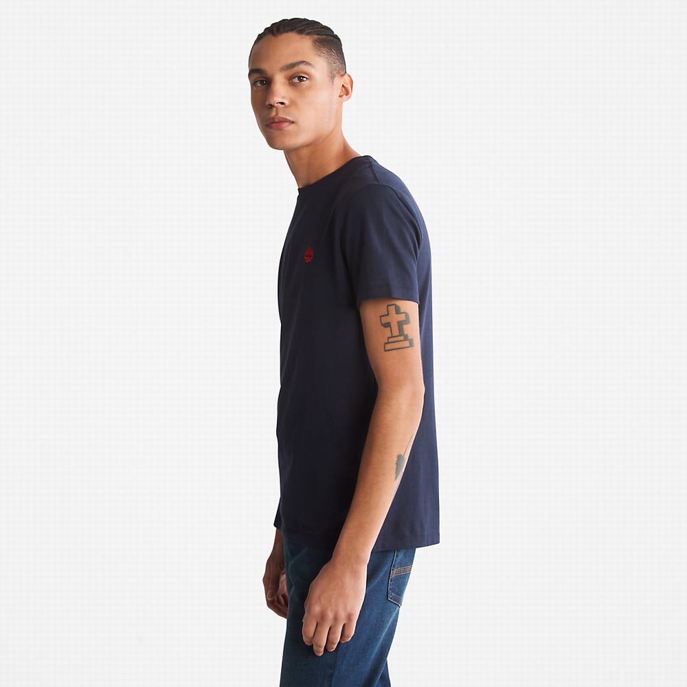 Pánské Tričko Timberland Bavlněné Logo T-Shirt Tmavě Blankyt | TI61894-460