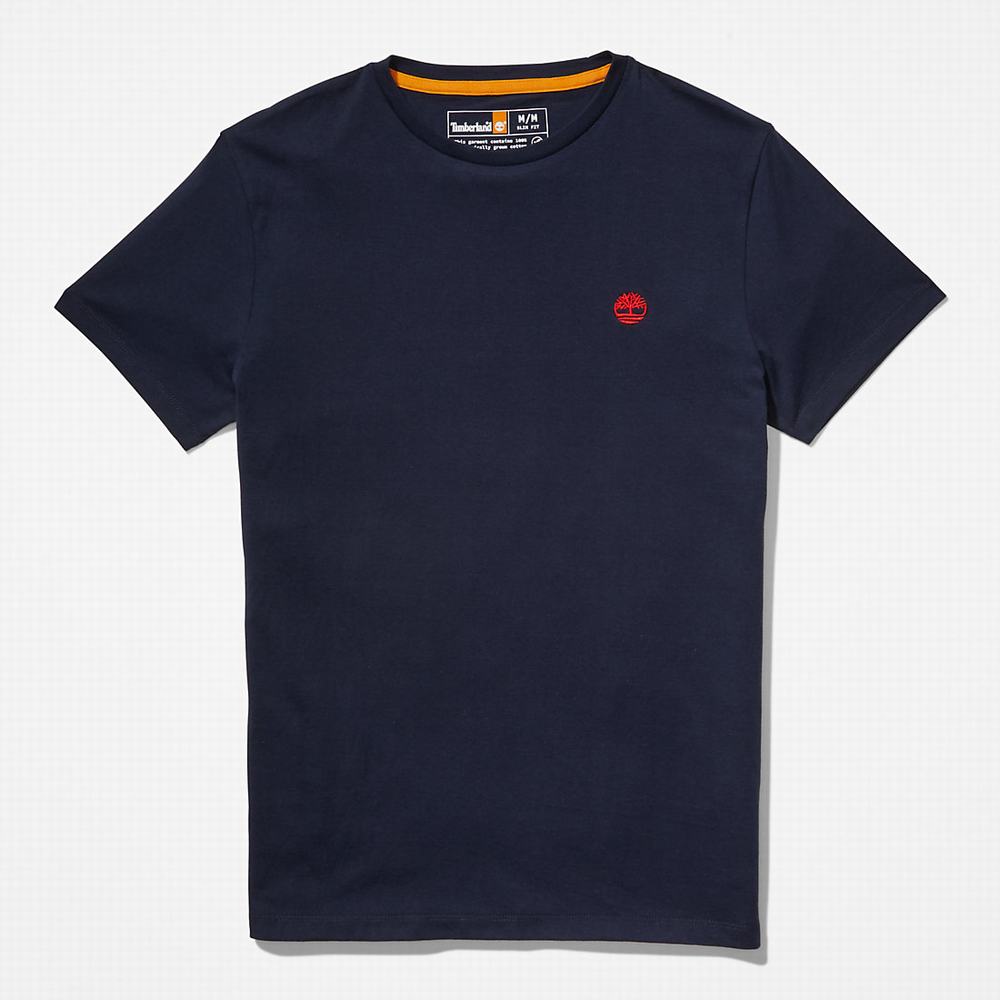 Pánské Tričko Timberland Bavlněné Logo T-Shirt Tmavě Blankyt | TI61894-460