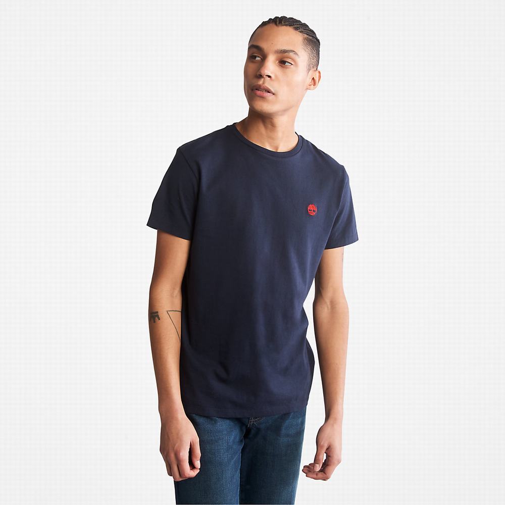 Pánské Tričko Timberland Bavlněné Logo T-Shirt Tmavě Blankyt | TI61894-460