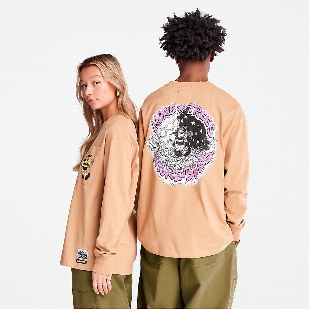 Pánské Tričko Timberland Bee Line x Timberland® Back-graphic Long-sleeved T-Shirt Hnědé | TI94370-537