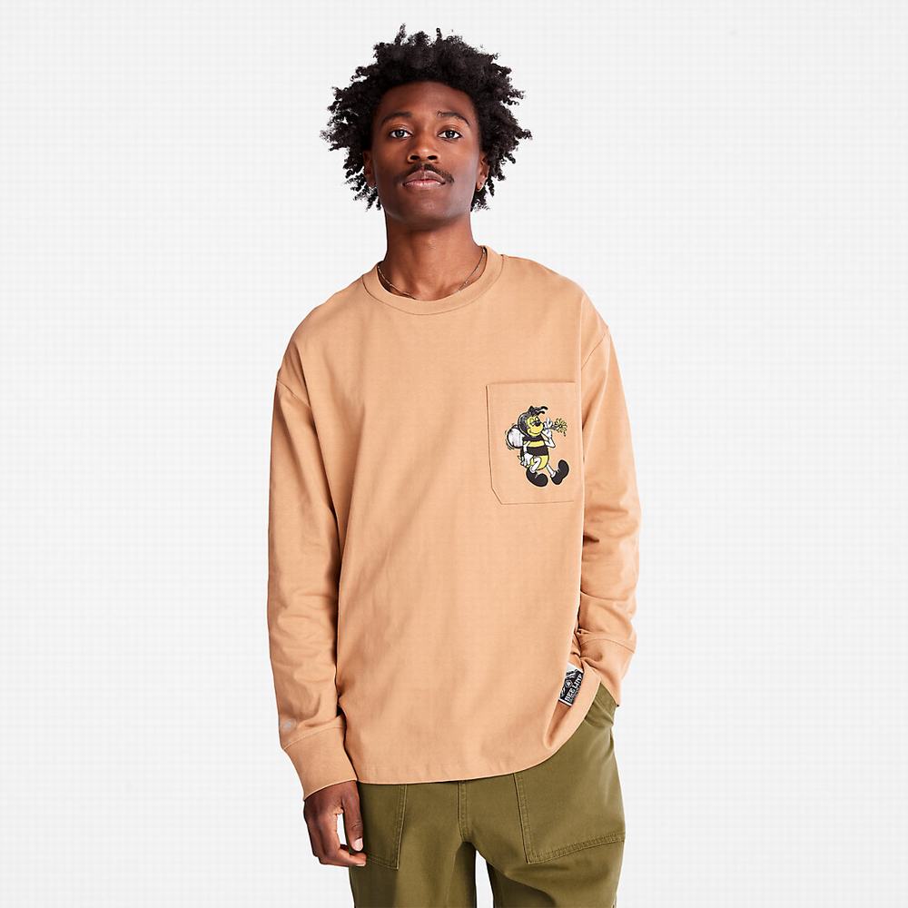 Pánské Tričko Timberland Bee Line x Timberland® Back-graphic Long-sleeved T-Shirt Hnědé | TI94370-537
