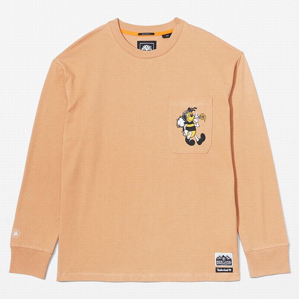 Pánské Tričko Timberland Bee Line x Timberland® Back-graphic Long-sleeved T-Shirt Hnědé | TI94370-537