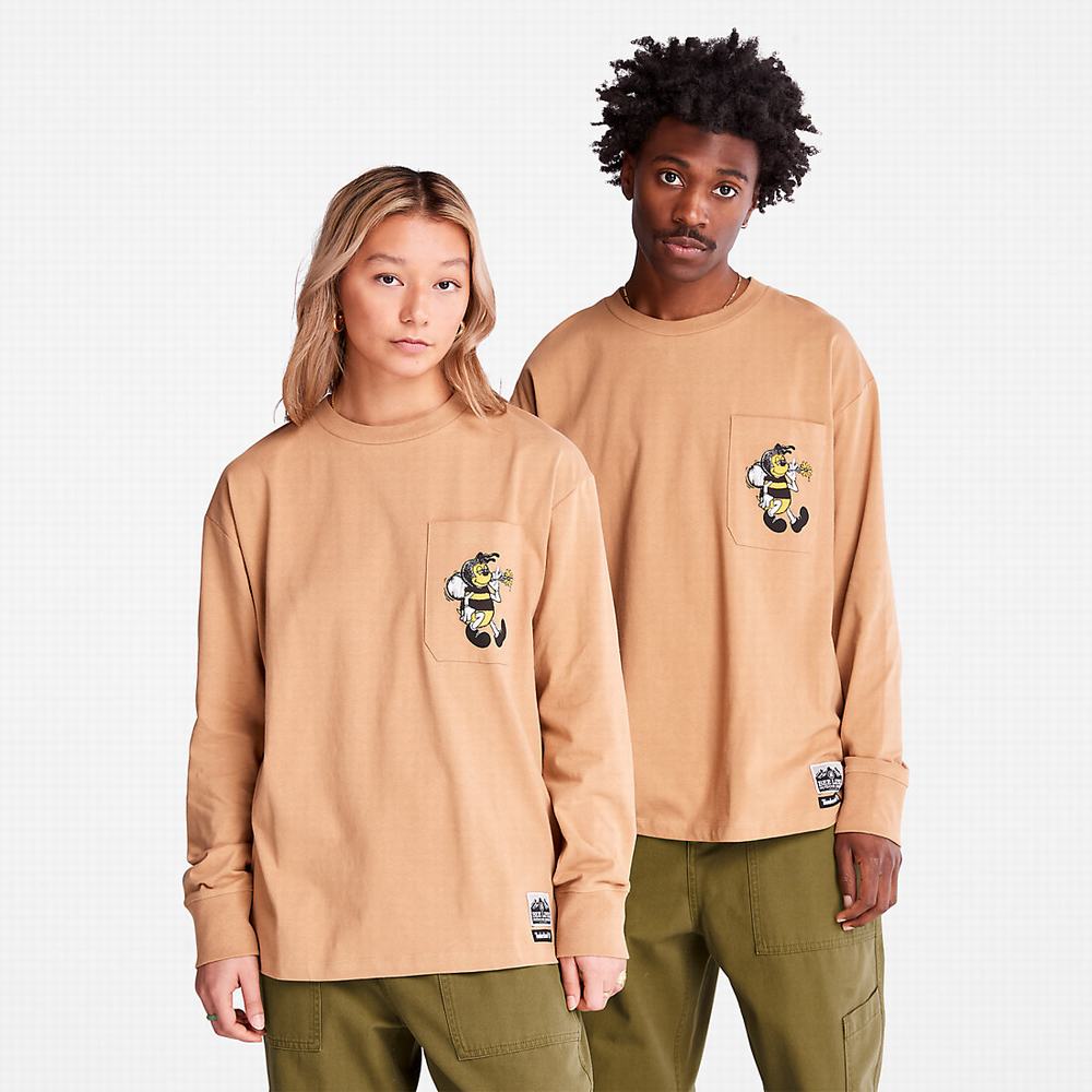 Pánské Tričko Timberland Bee Line x Timberland® Back-graphic Long-sleeved T-Shirt Hnědé | TI94370-537