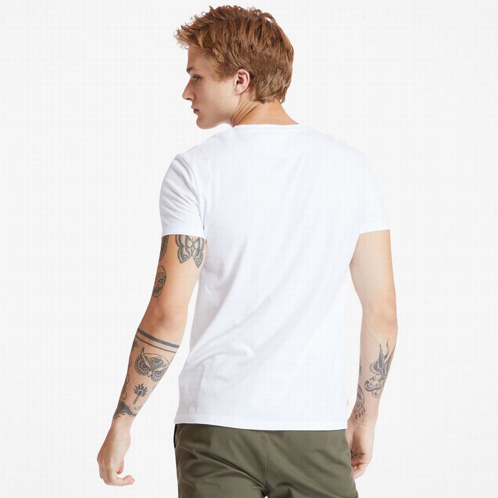 Pánské Tričko Timberland Dunstan River V-Neck T-Shirt Bílé | TI41690-732