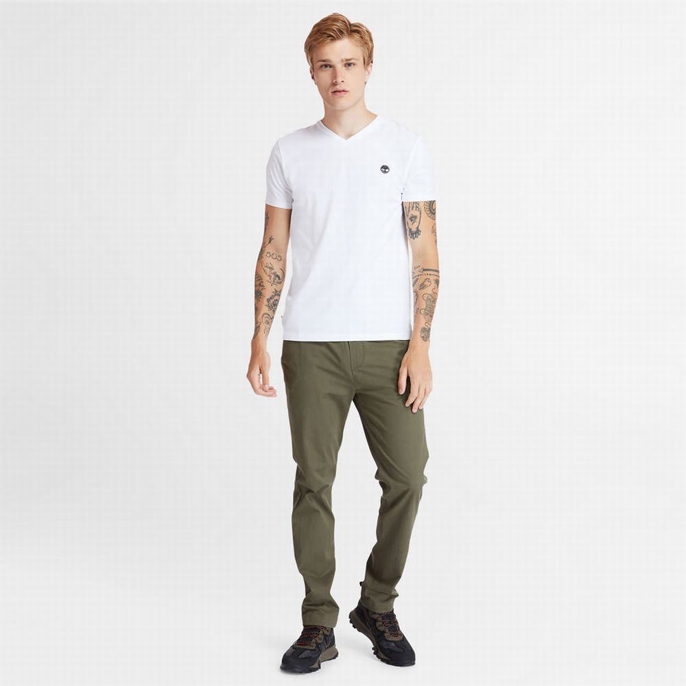 Pánské Tričko Timberland Dunstan River V-Neck T-Shirt Bílé | TI41690-732