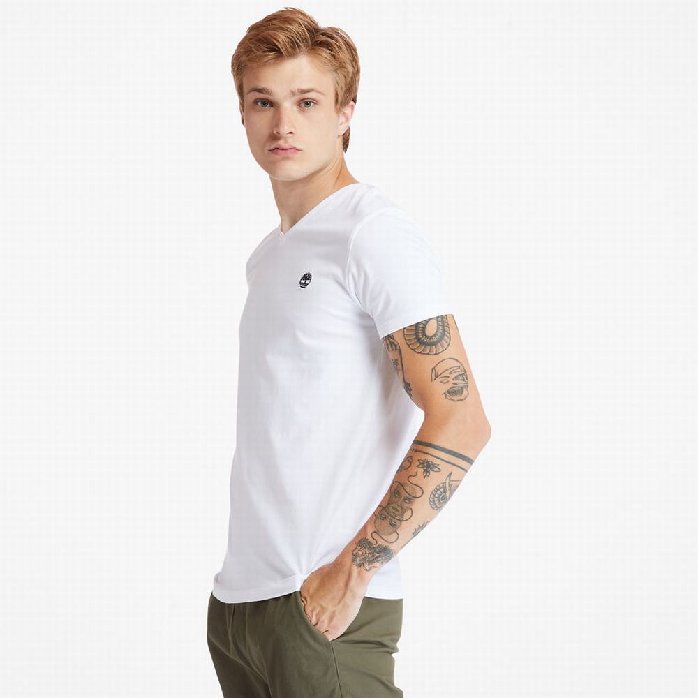 Pánské Tričko Timberland Dunstan River V-Neck T-Shirt Bílé | TI41690-732