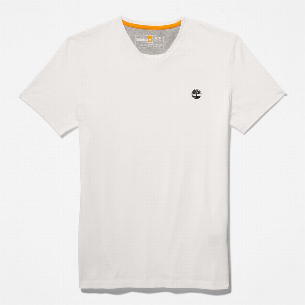 Pánské Tričko Timberland Dunstan River V-Neck T-Shirt Bílé | TI41690-732