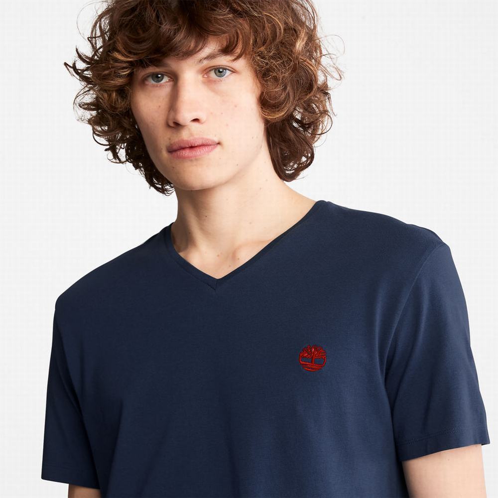 Pánské Tričko Timberland Dunstan River V-Neck T-Shirt Tmavě Blankyt | TI69254-195