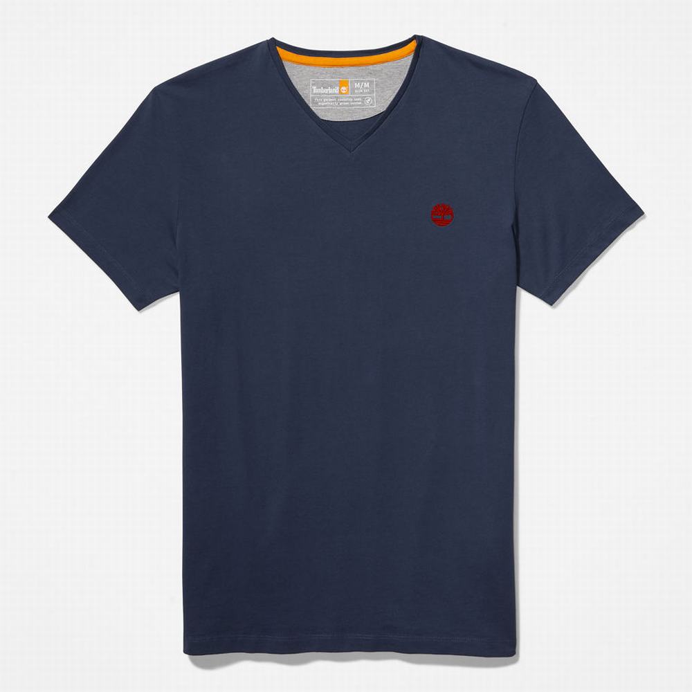 Pánské Tričko Timberland Dunstan River V-Neck T-Shirt Tmavě Blankyt | TI69254-195