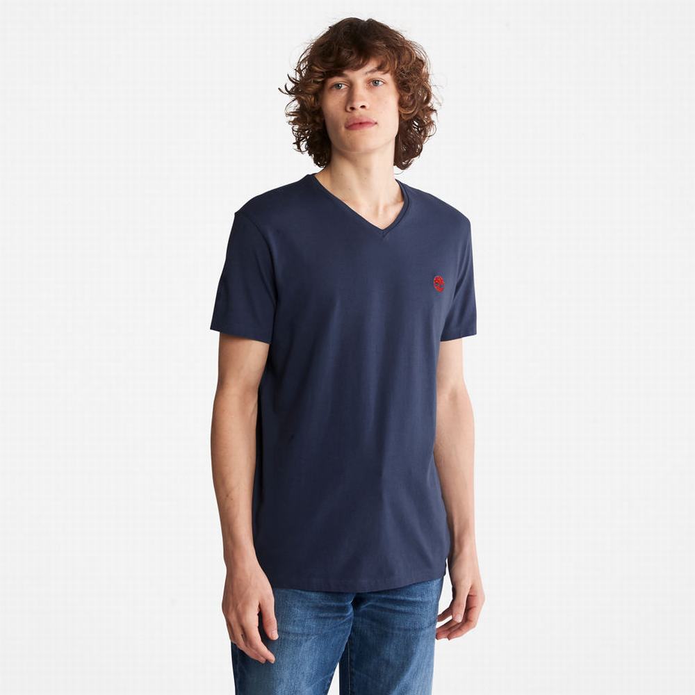 Pánské Tričko Timberland Dunstan River V-Neck T-Shirt Tmavě Blankyt | TI69254-195