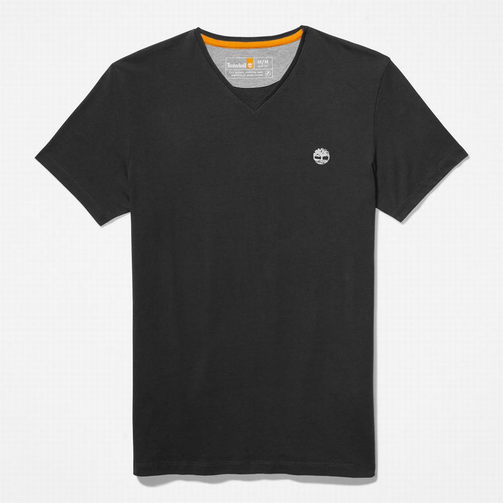 Pánské Tričko Timberland Dunstan River V-Neck T-Shirt Černé | TI97562-672