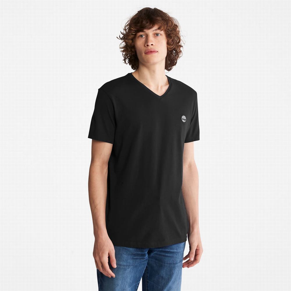 Pánské Tričko Timberland Dunstan River V-Neck T-Shirt Černé | TI97562-672