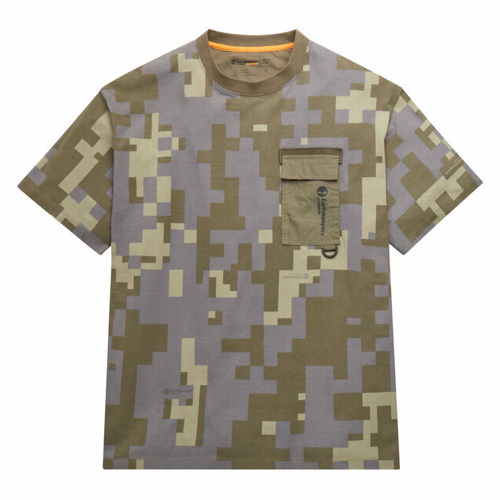 Pánské Tričko Timberland Earthkeepers® by Raeburn All Gender Print Pocket T-Shirt Zelene Maskáčové | TI43762-678