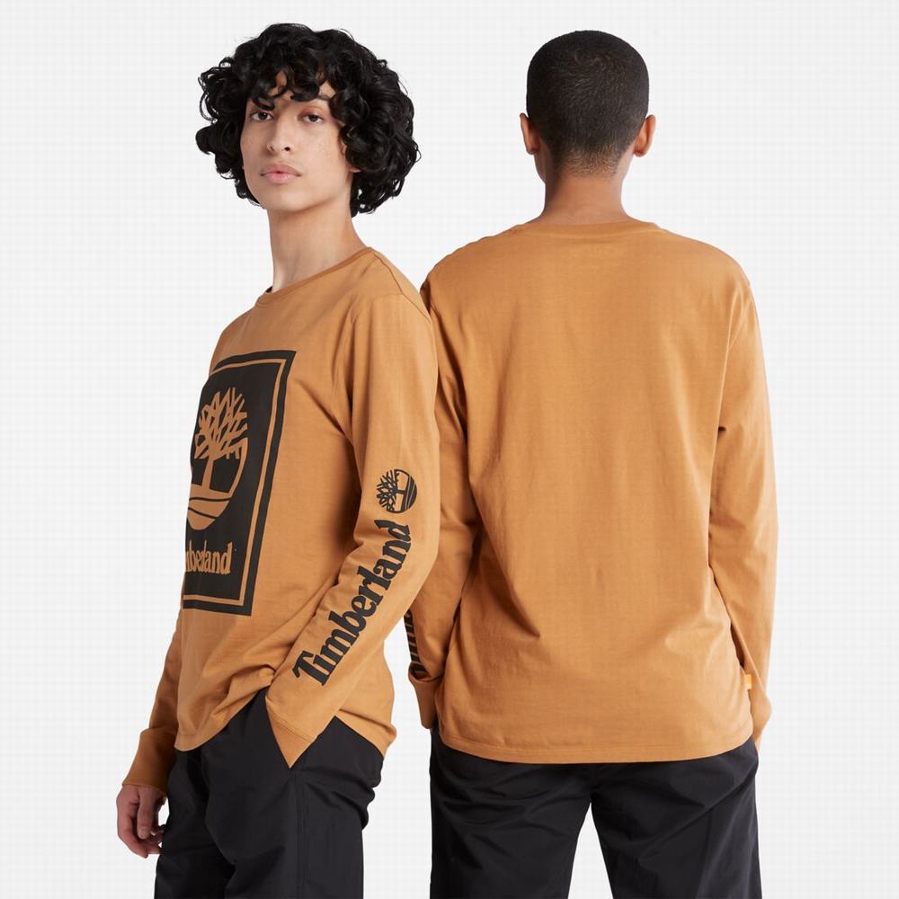 Pánské Tričko Timberland Long-Sleeve Logo T-Shirt Hnědé Černé | TI34915-268
