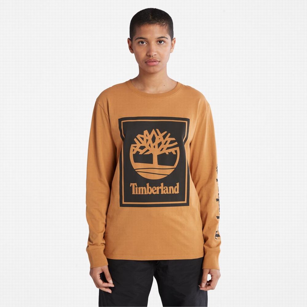 Pánské Tričko Timberland Long-Sleeve Logo T-Shirt Hnědé Černé | TI34915-268