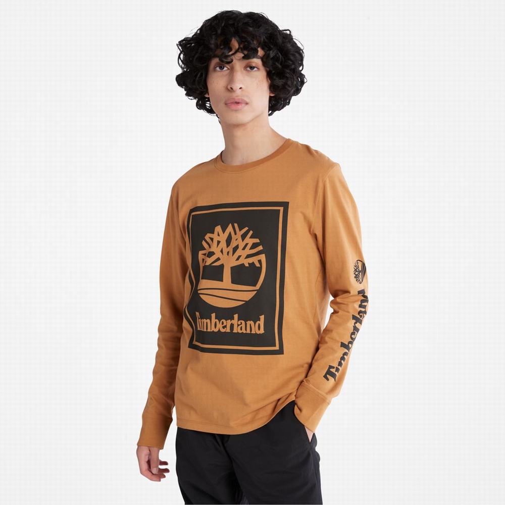 Pánské Tričko Timberland Long-Sleeve Logo T-Shirt Hnědé Černé | TI34915-268
