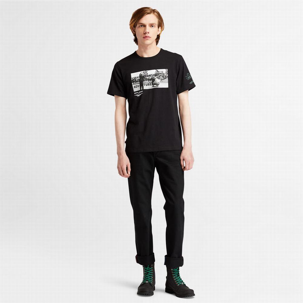 Pánské Tričko Timberland Moto Guzzi X Timberland® Photo T-Shirt Černé | TI68570-318