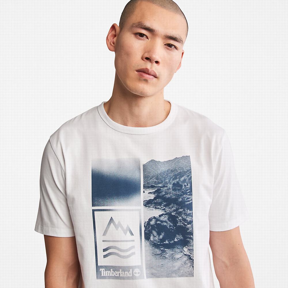 Pánské Tričko Timberland Mountains-to-Rivers Print T-Shirt Bílé | TI38769-567