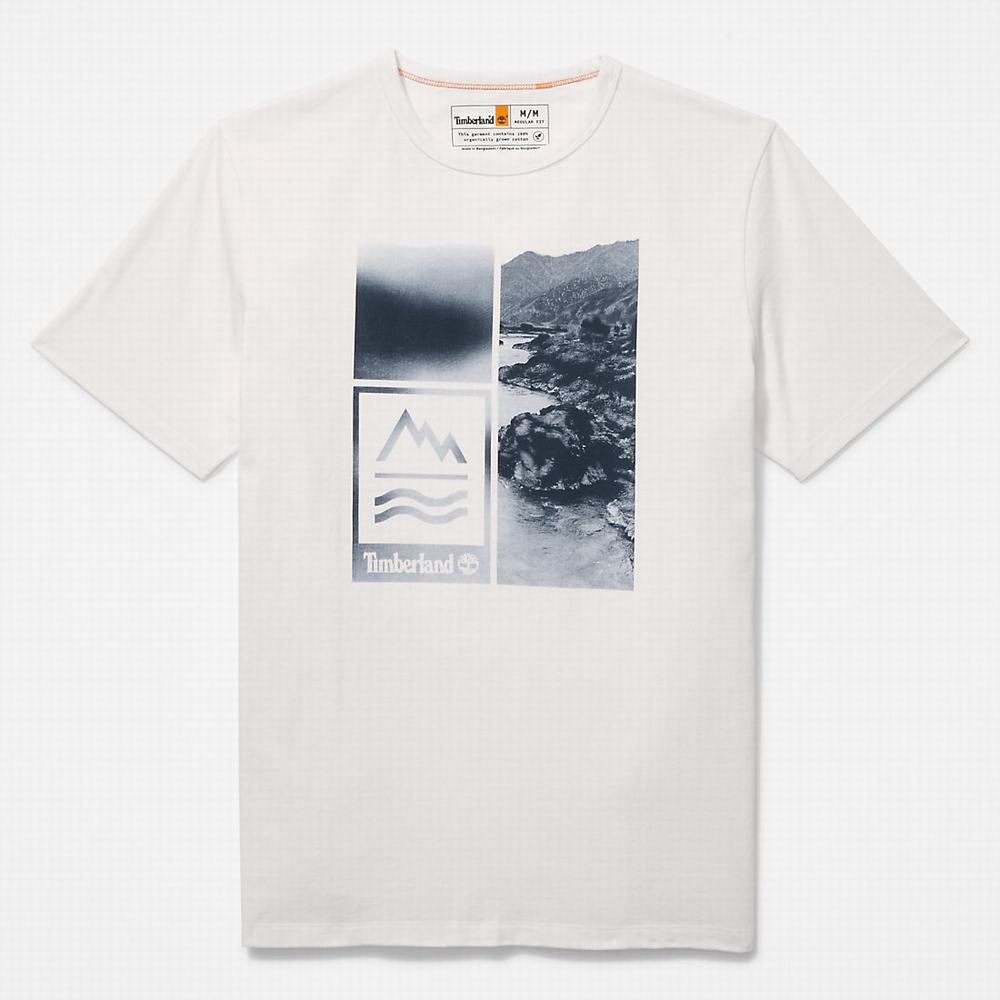 Pánské Tričko Timberland Mountains-to-Rivers Print T-Shirt Bílé | TI38769-567