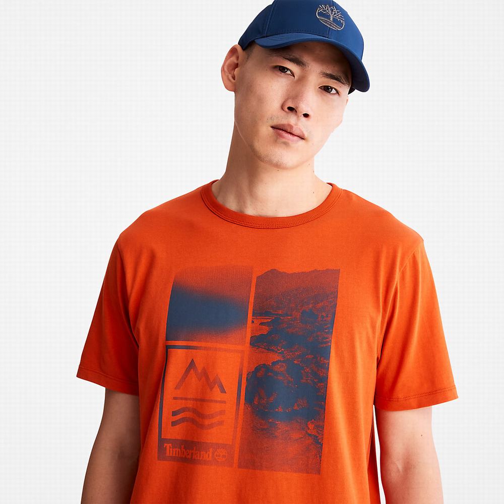 Pánské Tričko Timberland Mountains-to-Rivers Print T-Shirt Oranžové | TI90471-630