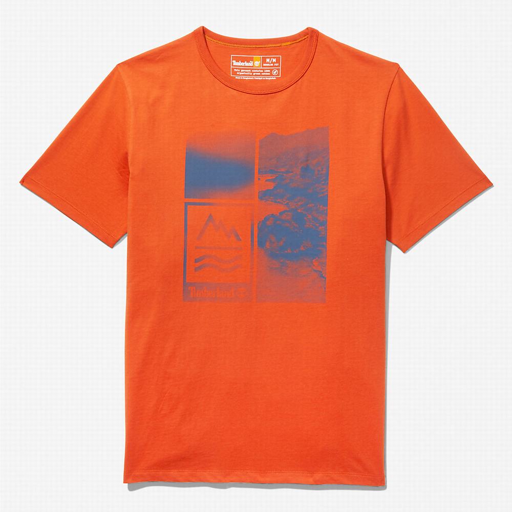 Pánské Tričko Timberland Mountains-to-Rivers Print T-Shirt Oranžové | TI90471-630