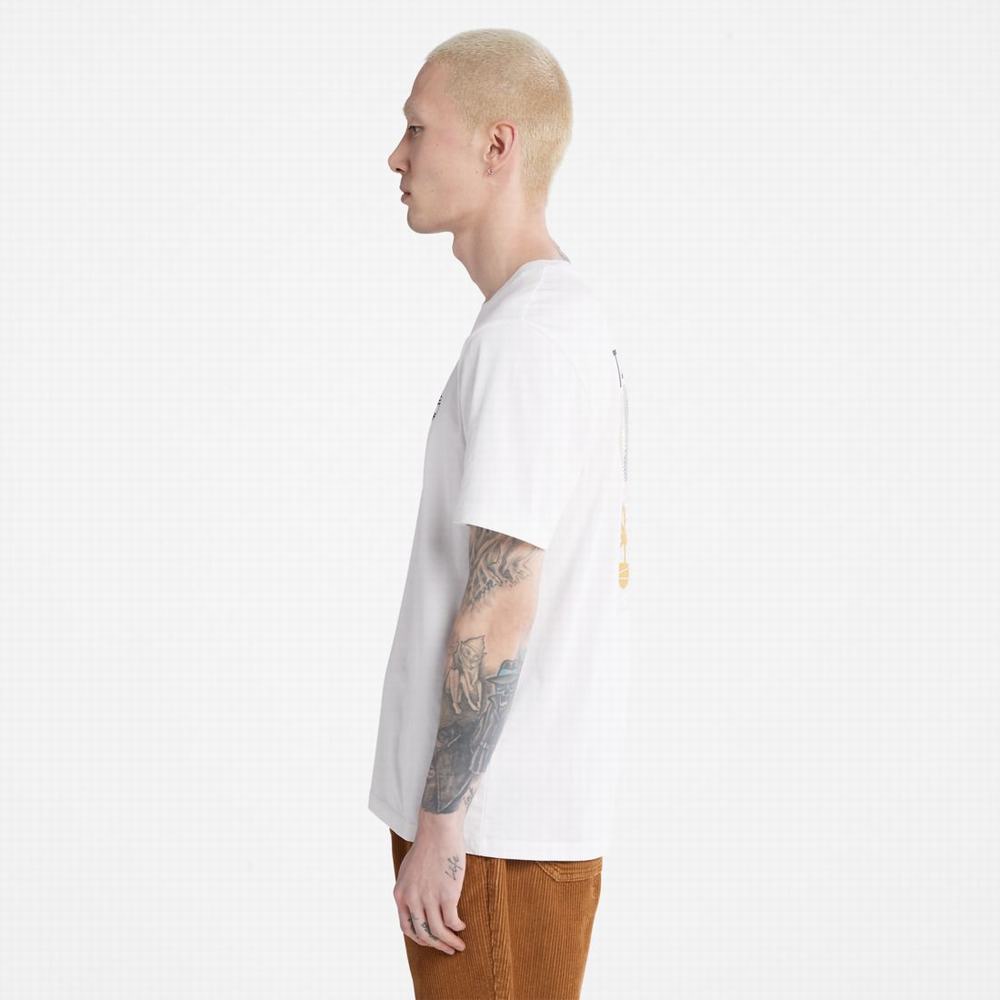 Pánské Tričko Timberland Multi-Logo Back-Graphic T-Shirt Bílé | TI76512-647