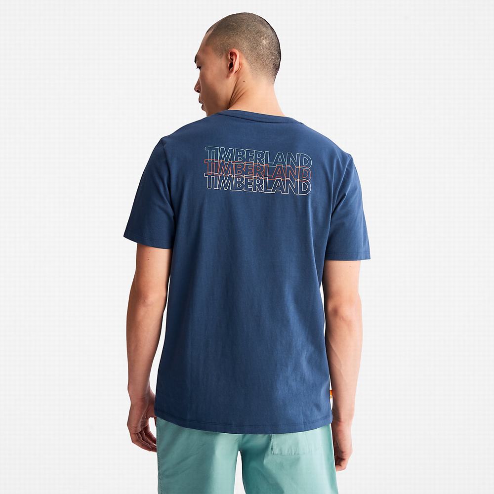 Pánské Tričko Timberland Outdoor Heritage Stacked-Logo T-Shirt Tmavě Blankyt | TI68579-149
