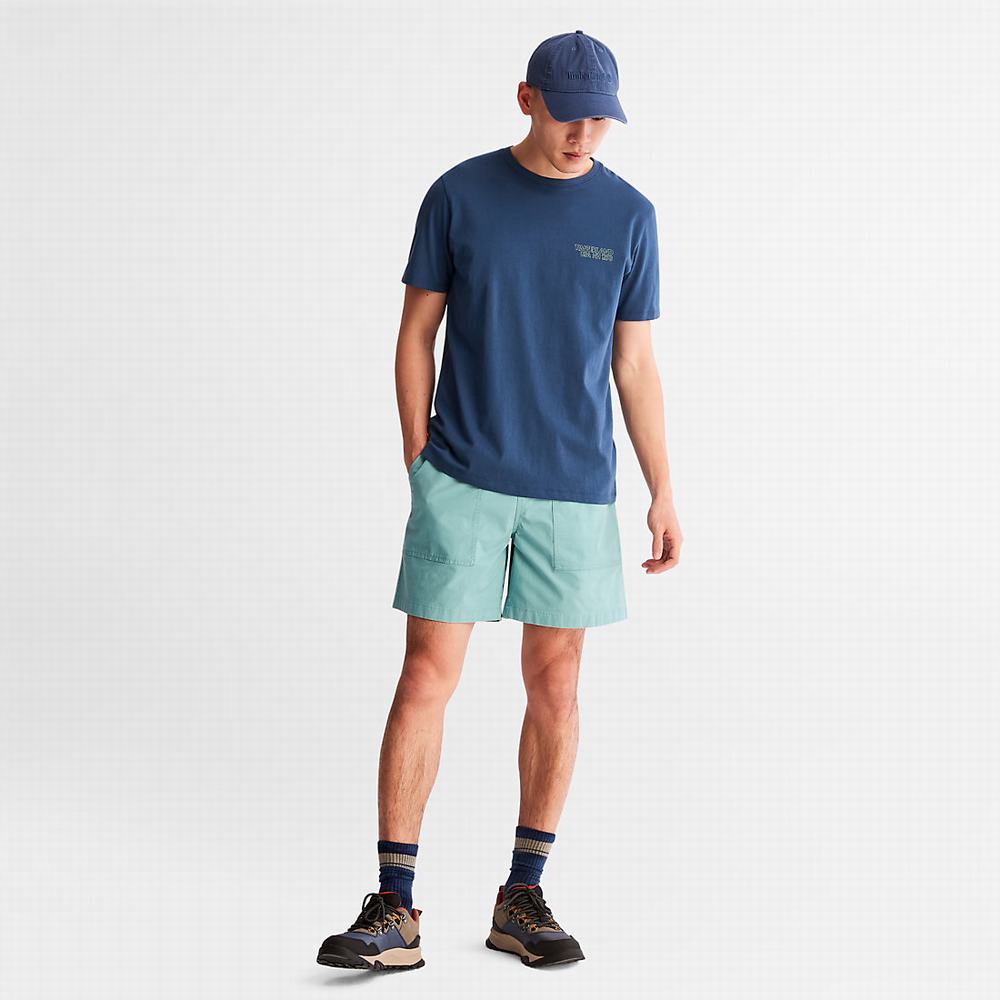 Pánské Tričko Timberland Outdoor Heritage Stacked-Logo T-Shirt Tmavě Blankyt | TI68579-149