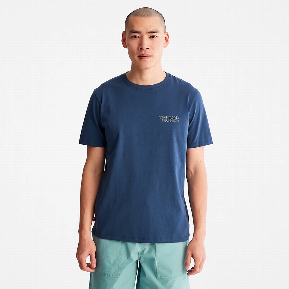 Pánské Tričko Timberland Outdoor Heritage Stacked-Logo T-Shirt Tmavě Blankyt | TI68579-149