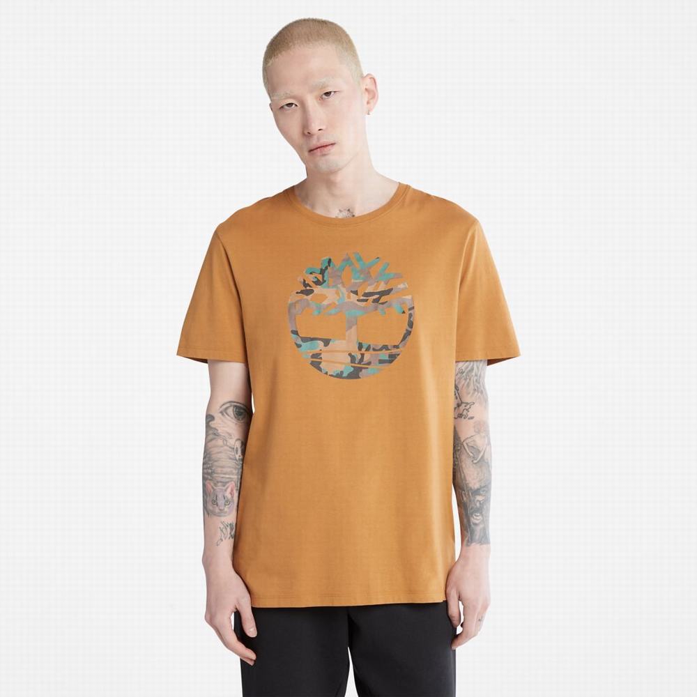 Pánské Tričko Timberland Outdoor Heritage Camo Tree-Logo T-Shirt Hnědé | TI81240-458