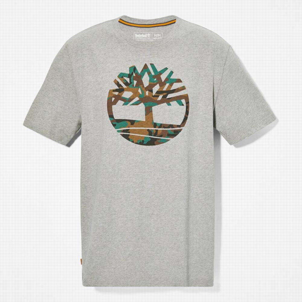 Pánské Tričko Timberland Outdoor Heritage Camo Tree-Logo T-Shirt Šedé | TI81976-356
