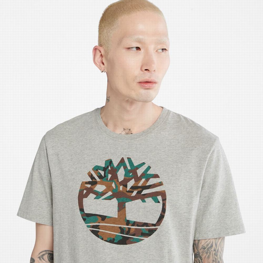 Pánské Tričko Timberland Outdoor Heritage Camo Tree-Logo T-Shirt Šedé | TI81976-356