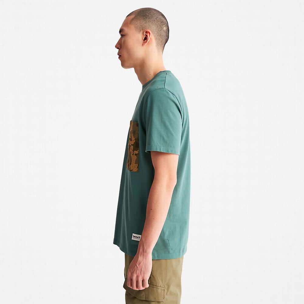 Pánské Tričko Timberland Outdoor Heritage Camo-Pocket T-Shirt Tyrkysové | TI98273-632
