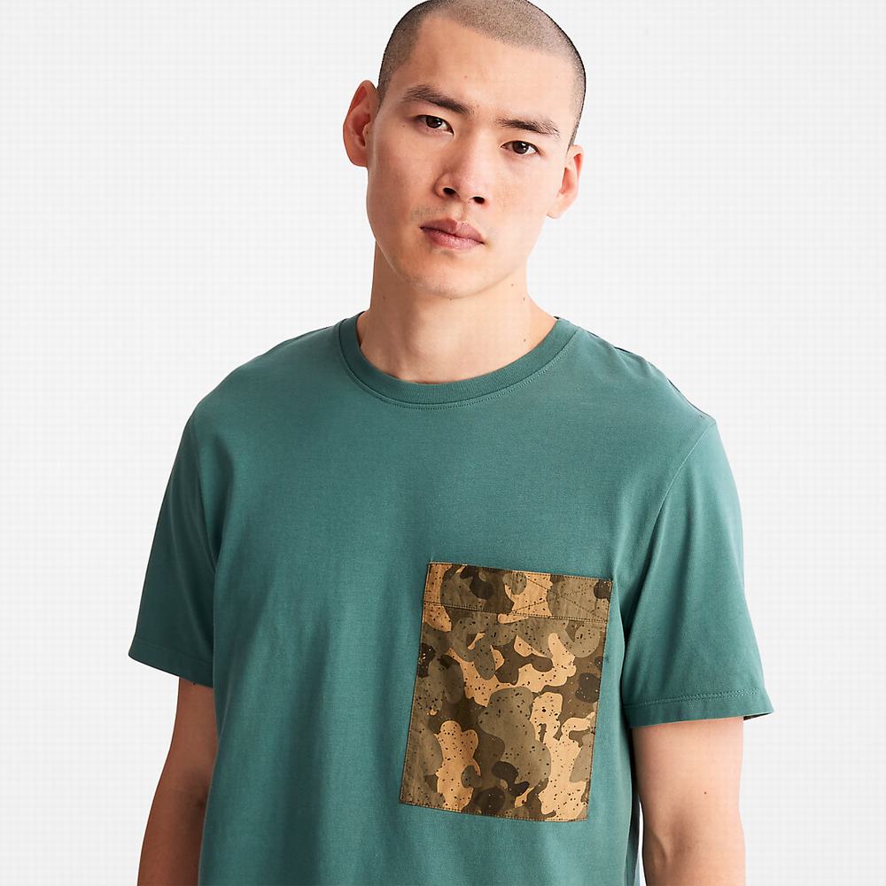 Pánské Tričko Timberland Outdoor Heritage Camo-Pocket T-Shirt Tyrkysové | TI98273-632