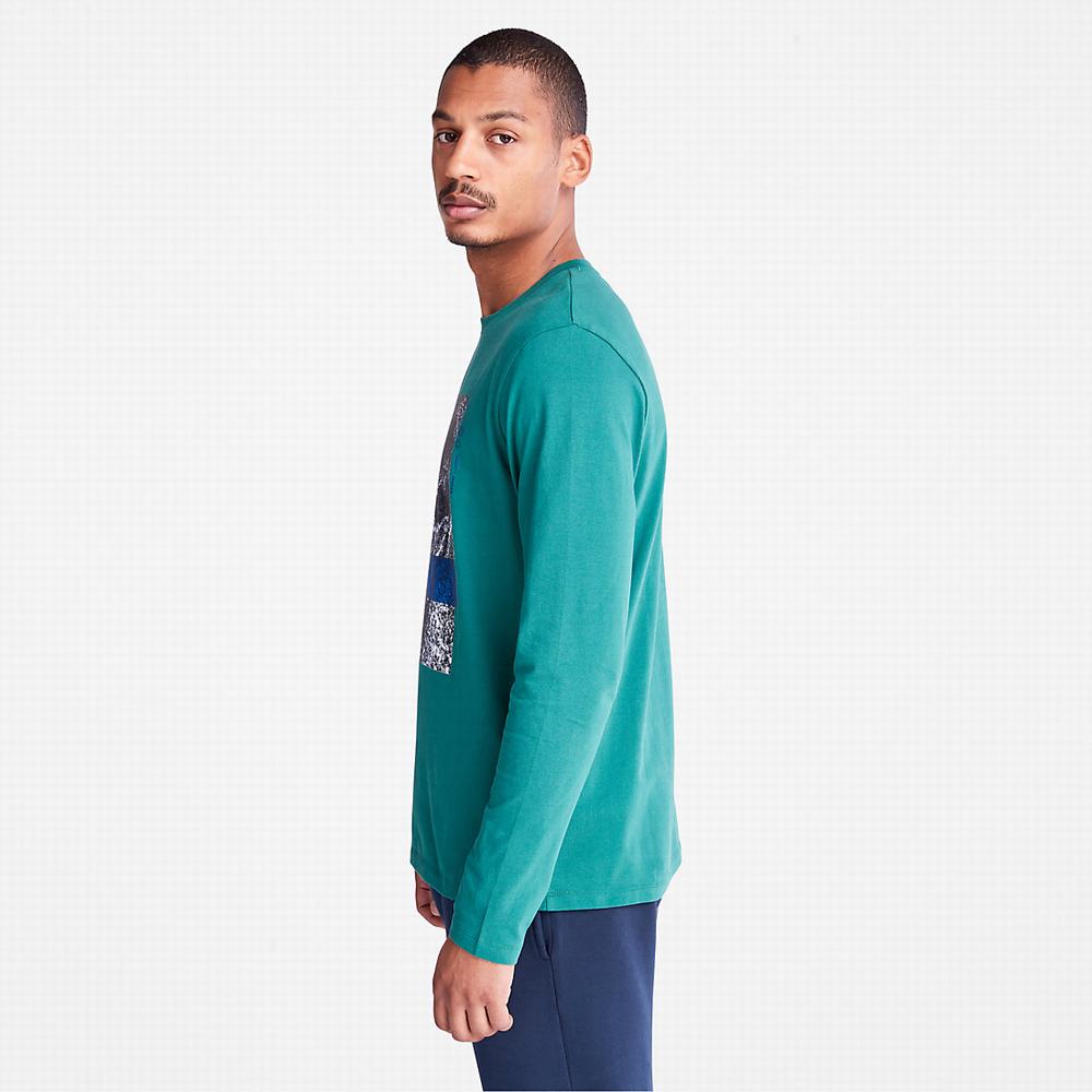 Pánské Tričko Timberland Photographic Print LS T-Shirt Zelene | TI49537-312