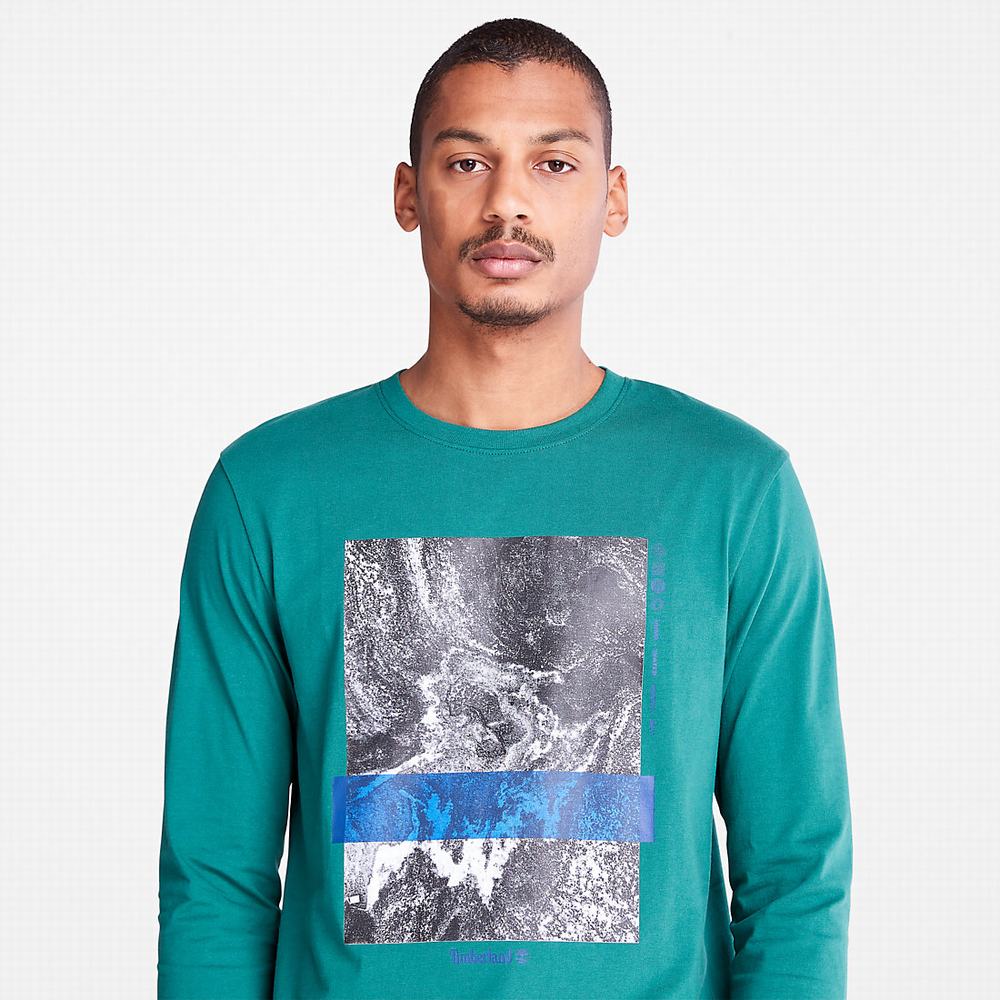 Pánské Tričko Timberland Photographic Print LS T-Shirt Zelene | TI49537-312