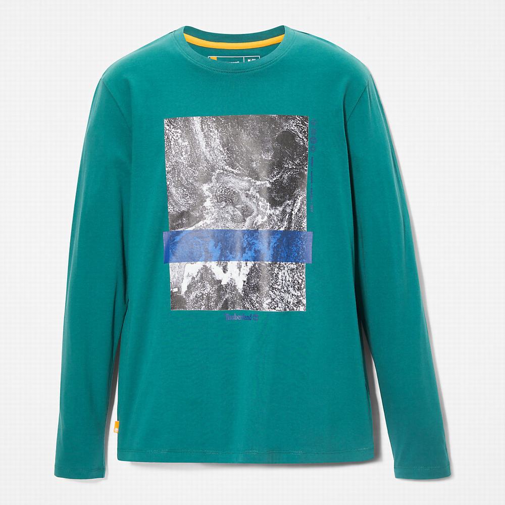 Pánské Tričko Timberland Photographic Print LS T-Shirt Zelene | TI49537-312