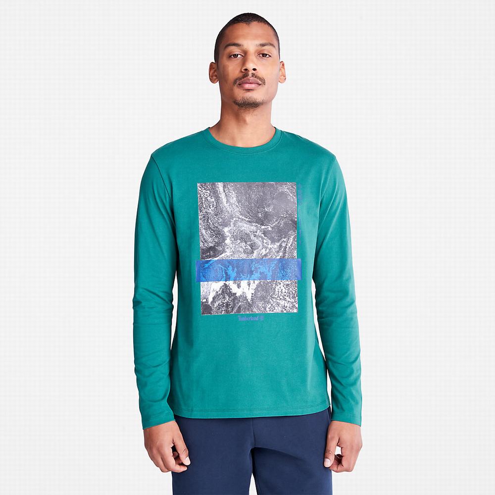 Pánské Tričko Timberland Photographic Print LS T-Shirt Zelene | TI49537-312