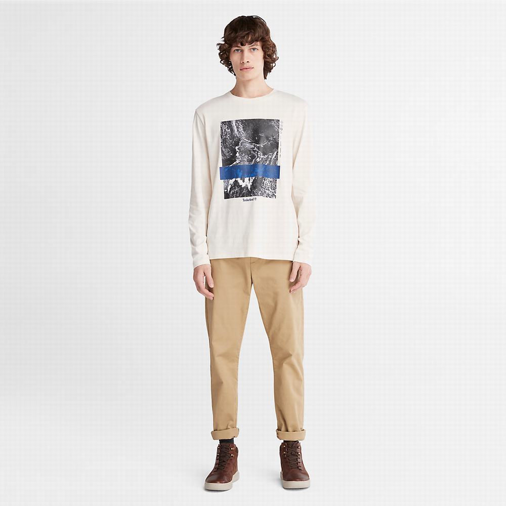 Pánské Tričko Timberland Photographic Print LS T-Shirt Bílé | TI87425-137