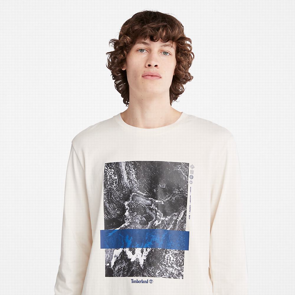 Pánské Tričko Timberland Photographic Print LS T-Shirt Bílé | TI87425-137