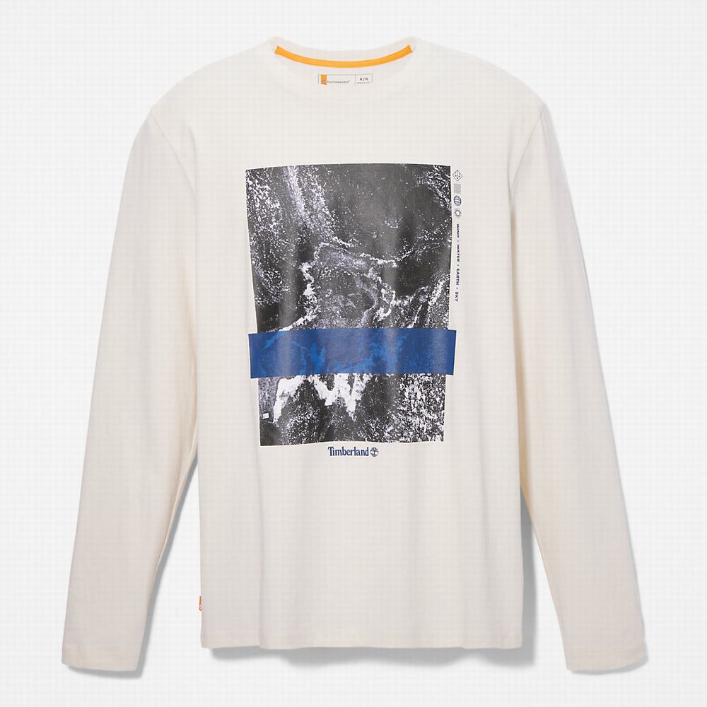 Pánské Tričko Timberland Photographic Print LS T-Shirt Bílé | TI87425-137