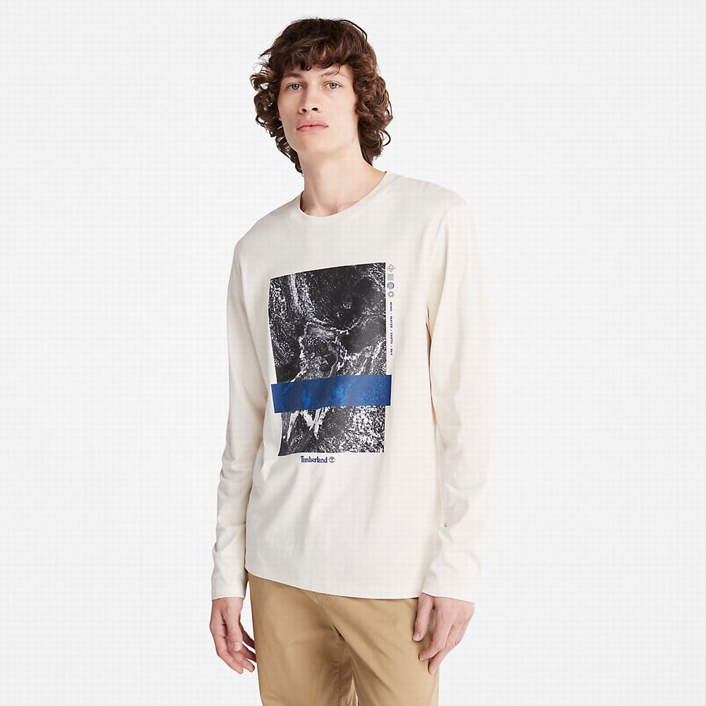 Pánské Tričko Timberland Photographic Print LS T-Shirt Bílé | TI87425-137