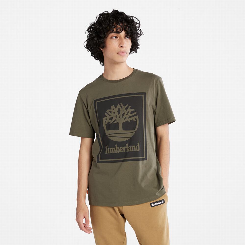 Pánské Tričko Timberland Stack Logo T-Shirt Zelene | TI58316-485