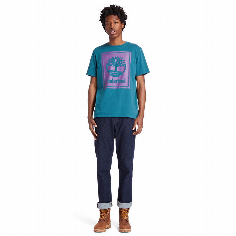 Pánské Tričko Timberland Stack Logo T-Shirt Tyrkysové | TI61294-924