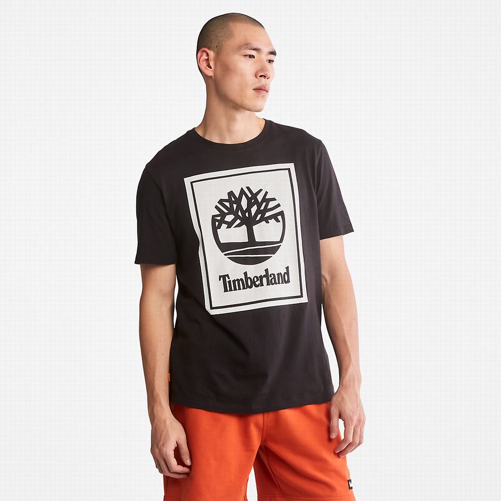 Pánské Tričko Timberland Stack Logo T-Shirt Černé Bílé | TI74650-720