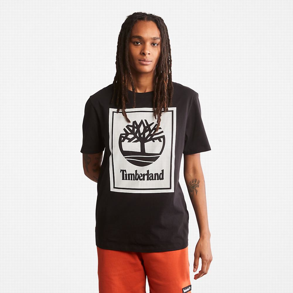 Pánské Tričko Timberland Stack Logo T-Shirt Černé Bílé | TI74650-720