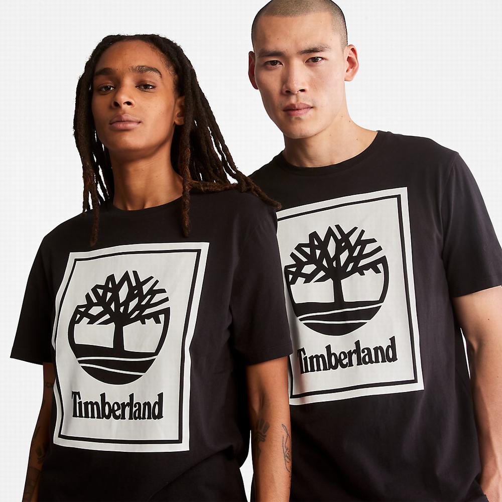 Pánské Tričko Timberland Stack Logo T-Shirt Černé Bílé | TI74650-720