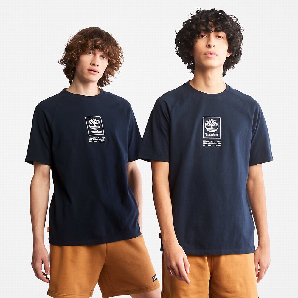 Pánské Tričko Timberland Stacked Logo T-Shirt Tmavě Blankyt | TI76540-290
